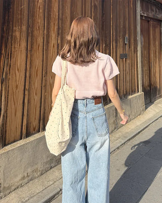 Color Button Point Short-Sleeve Knit