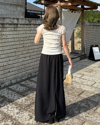 Embossed banding maxi skirt