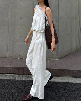Cotton linen wide-leg pants