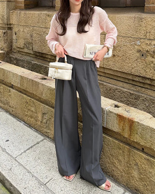 Crop-fit sheer long-sleeve knit