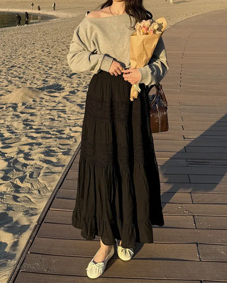 Lace tiered long skirt