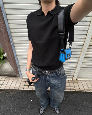 Open-collar short-sleeved knit