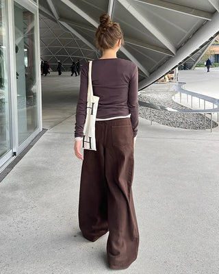 Half-open neck slim-fit layered t-shirt