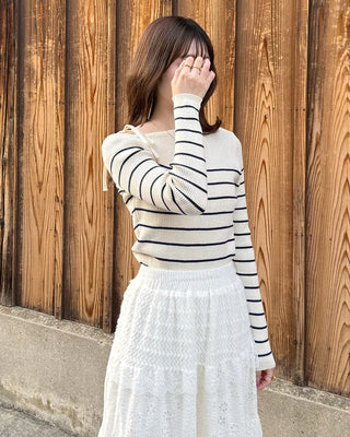 Striped off-shoulder knit