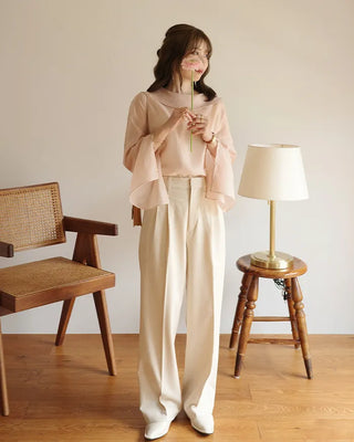 (ORIGINAL) Round Collar Button Sheer Blouse