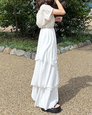 Asymmetrical tiered banded long skirt