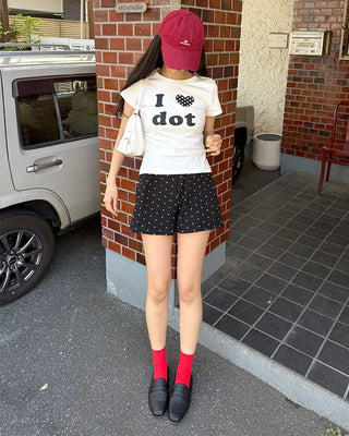 Polka Dot Elastic Waist Shorts