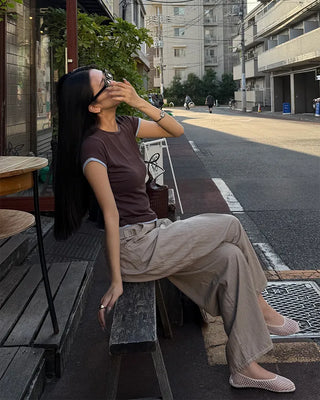 Two-tone layered Tencel short-sleeved T-shirt