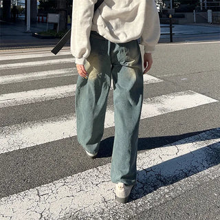 Washed wide denim pants