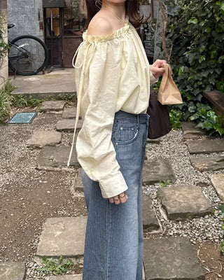 Shirred off-shoulder blouse with frill detail
