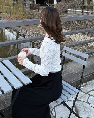 Dot Lace Point V-Neck Long Sleeve T-Shirt