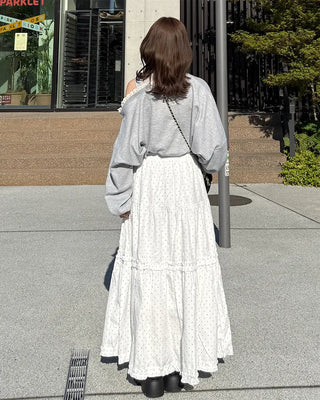 Frilled polka dot long skirt