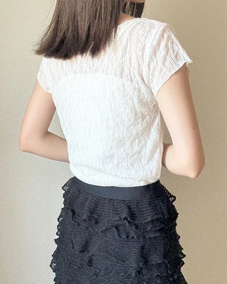 Lace sheer short-sleeved T-shirt