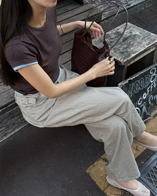 Belted summer wide-leg pants