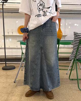 Slit maxi denim skirt