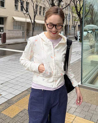 Sketch Pattern Rib Zip-Up Hoodie