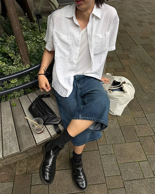 Basic Linen Two-Pocket Short-Sleeve Shirt