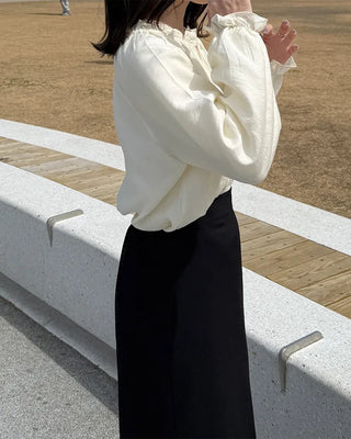Frill neck ribbon strap blouse
