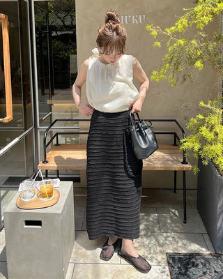 Shoulder ribbon bow tie sleeveless blouse