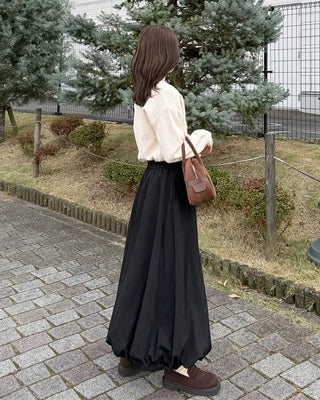 Balloon long elastic waist skirt