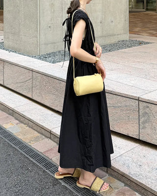 V-neck shirred long dress