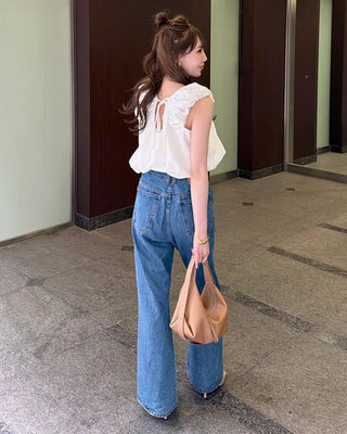 Back ribbon shirred blouse
