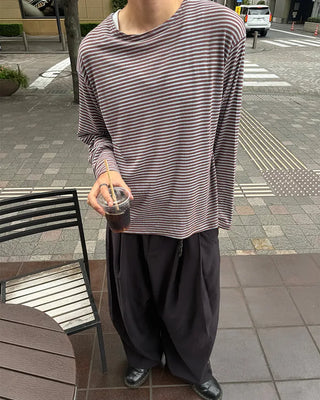 Striped boat neck summer long-sleeve T-shirt