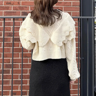 Double ruffle knit cardigan