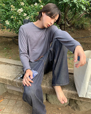 Pastel linen long-sleeved T-shirt