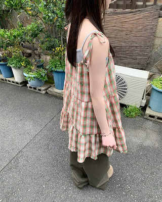 Checked camisole strap mini dress