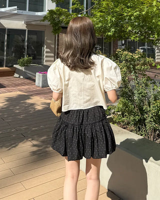 Drawstring Ribbon Asymmetrical Short-Sleeve Shirt