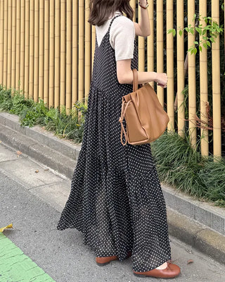 V-neck polka dot long dress