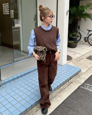 Loose-fitting simple round neck vest