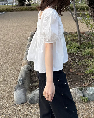 Square neck puff blouse