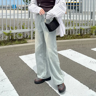 Washed wide denim pants