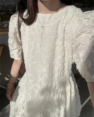 Flower Pattern Puff Long Dress