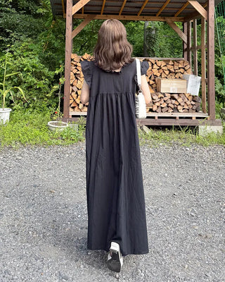 Frilled V-neck long dress