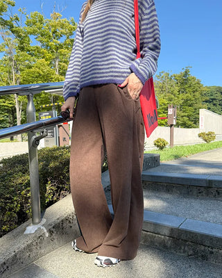 Corduroy ribbed elastic waist pants
