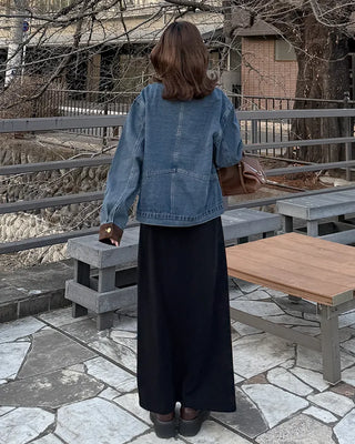A-line ribbed long skirt