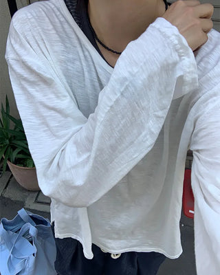 Sheer Oversized U-Neck Long-Sleeve T-Shirt