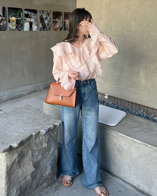 Ruffled V-neck blouse