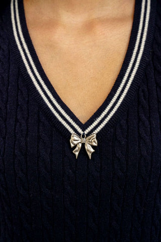 [Moromoro2] Cable Knit Bow Detail V-Neck  Vest