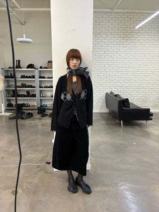 [NeverSeez] Argyle Layered Knit Cardigan