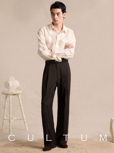 [CULTUM] Wool Blend Pleated Flare Trousers