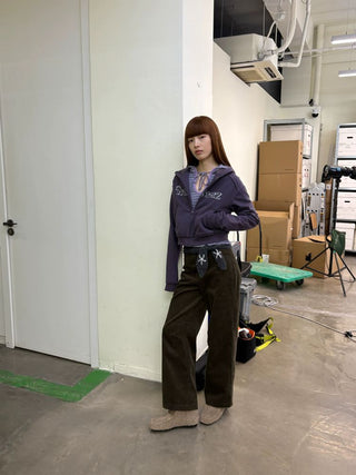 [NeverSeez] Cropped Raw Edge Hooded Zip-Up