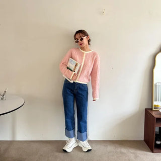 Straight-fold denim pants