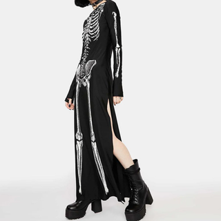 Long sleeve crewneck skeleton print maxi dress