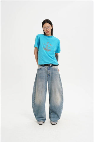 [MASONPRINCE] Washed Mid-Rise Tapered Wide Denim Pants
