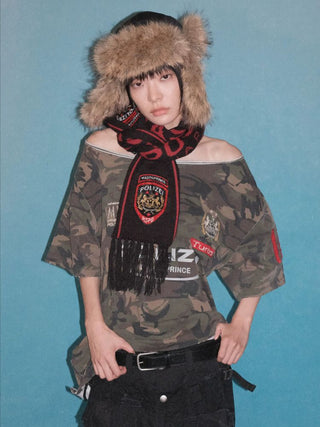 [MASONPRINCE] POLIZEI Emblem Fringe Scarf