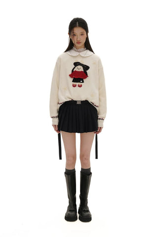 [Moromoro2] Rabbit Embroidered Fair Isle Knit  Sweater